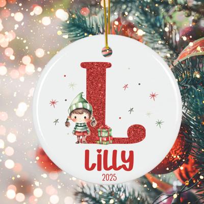 Personalized Boy Elf Child's Initial and Name Christmas Ornament; Custom Kid's Boy Elf Christmas Ornament; Gift Box Included