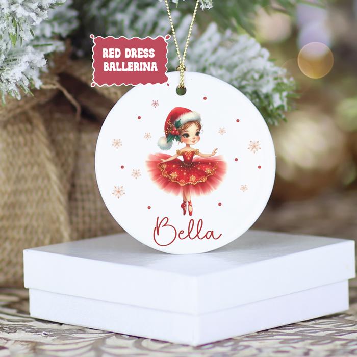 Christmas Ballerina Ornament – Personalized Ballet Dancer Gift - Christmas Red Dress, Ballerina with Nutcracker, Green Dress or Pink Dress