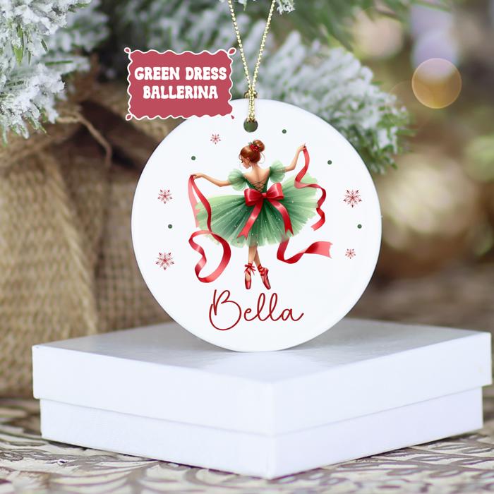 Christmas Ballerina Ornament – Personalized Ballet Dancer Gift - Christmas Red Dress, Ballerina with Nutcracker, Green Dress or Pink Dress