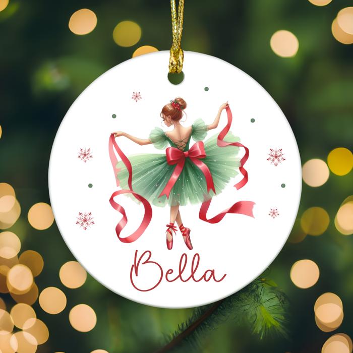Christmas Ballerina Ornament – Personalized Ballet Dancer Gift - Christmas Red Dress, Ballerina with Nutcracker, Green Dress or Pink Dress