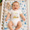 0-3M First Easter Baby Boy Personalized Easter Onesie - Easter Yellow Tractor Pulling Easter Eggs | Short Sleeve 100% Cotton Onesie