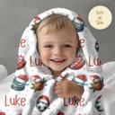  Christmas Sports Personalized Child's Blanket – Includes Football, Baseball, Basketball, Golf and Hockey; Santa Hat and Holiday Decor