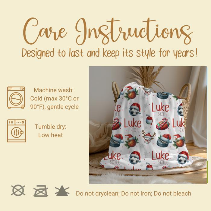 Christmas Sports Personalized Child's Blanket – Includes Football, Baseball, Basketball, Golf and Hockey; Santa Hat and Holiday Decor