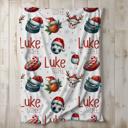  Christmas Sports Personalized Child's Blanket – Includes Football, Baseball, Basketball, Golf and Hockey; Santa Hat and Holiday Decor