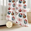  Christmas Sports Personalized Child's Blanket – Includes Football, Baseball, Basketball, Golf and Hockey; Santa Hat and Holiday Decor