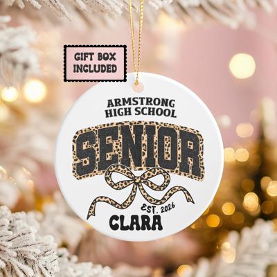 Retro Leopard Print Coquette Personalized 2026 Graduation Ornament | Customize with Senior's Name and School
