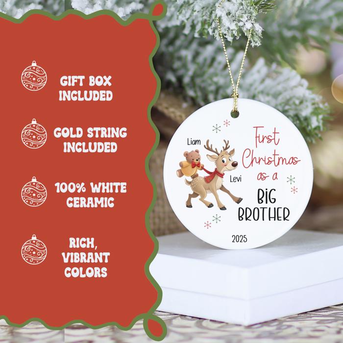 Big Brother Ornament Personalized with Big Brother  and Little Sister or Brothers Names | Custom New Sibling Gift |  Christmas Keepsake