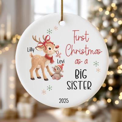 Big Sister Ornament Personalized with Big Sister and Little Sister or Brothers Names | Custom New Sibling Gift | Family Christmas Keepsake