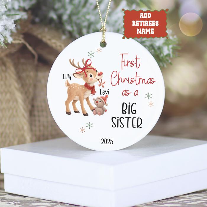 Big Sister Ornament Personalized with Big Sister and Little Sister or Brothers Names | Custom New Sibling Gift | Family Christmas Keepsake
