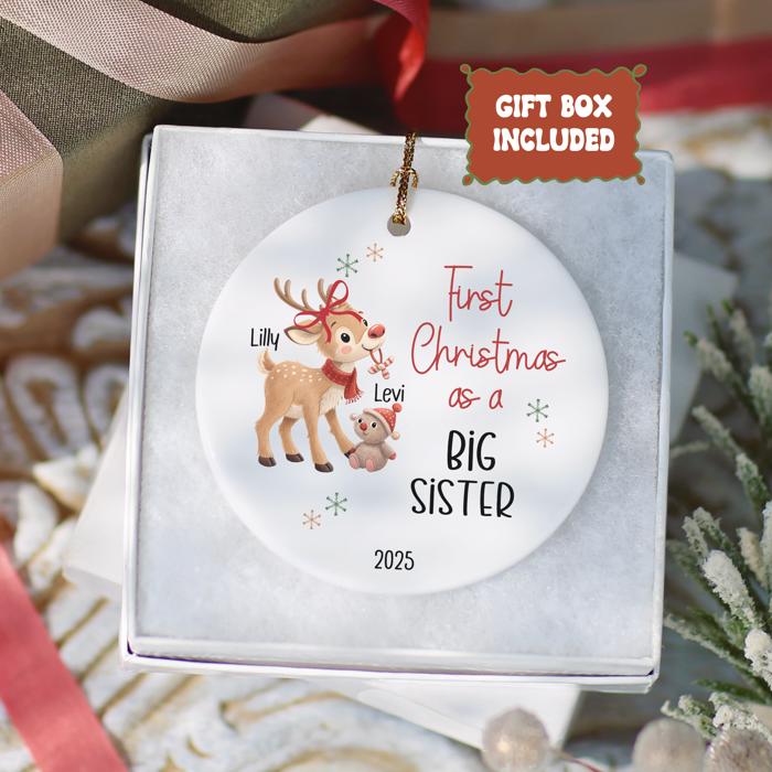 Big Sister Ornament Personalized with Big Sister and Little Sister or Brothers Names | Custom New Sibling Gift | Family Christmas Keepsake