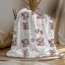  Personalized Baby Blanket with Whimsical Brown Bunnies and Pink Flowers | Custom Easter Blanket, Floral Bunny Nursery Decor, Girl Baby Gift