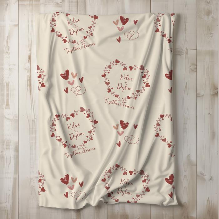 Personalized Couples Blanket | Custom Red Heart Wreath Design 