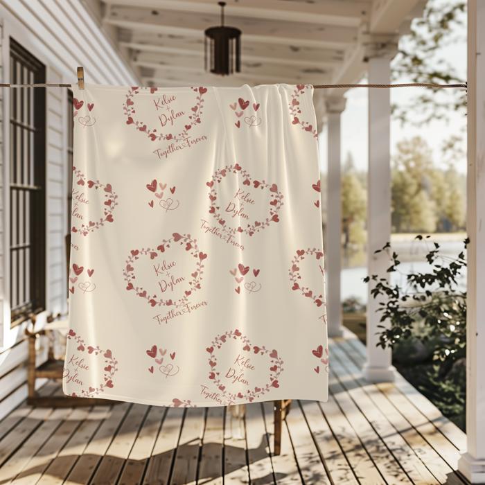 Personalized Couples Blanket | Custom Red Heart Wreath Design 