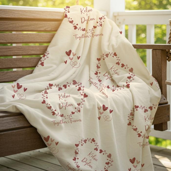 Personalized Couples Blanket | Custom Red Heart Wreath Design 