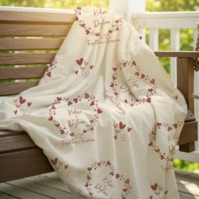 Personalized Couples Blanket | Custom Red Heart Wreath Design 