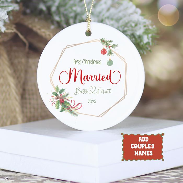 First Christmas Married Personalized Ornament 2025 | Custom Wedding Gift with Couples Names | Gift Box Included