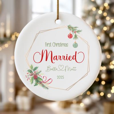 First Christmas Married Personalized Ornament 2025 | Custom Wedding Gift with Couples Names | Gift Box Included