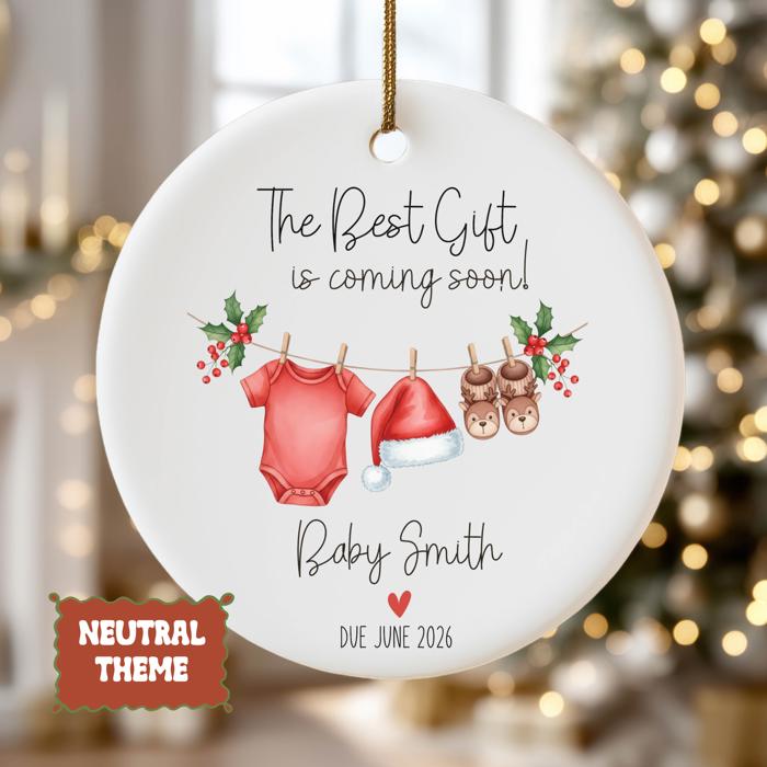 New Baby on the Way Personalized Christmas Ornament | Custom Pregnancy Announcement Ornament 