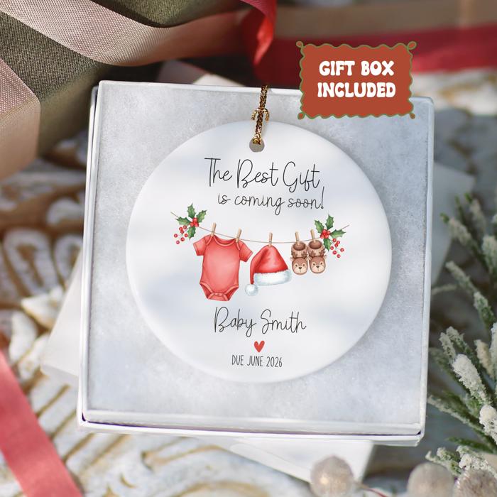 New Baby on the Way Personalized Christmas Ornament | Custom Pregnancy Announcement Ornament 