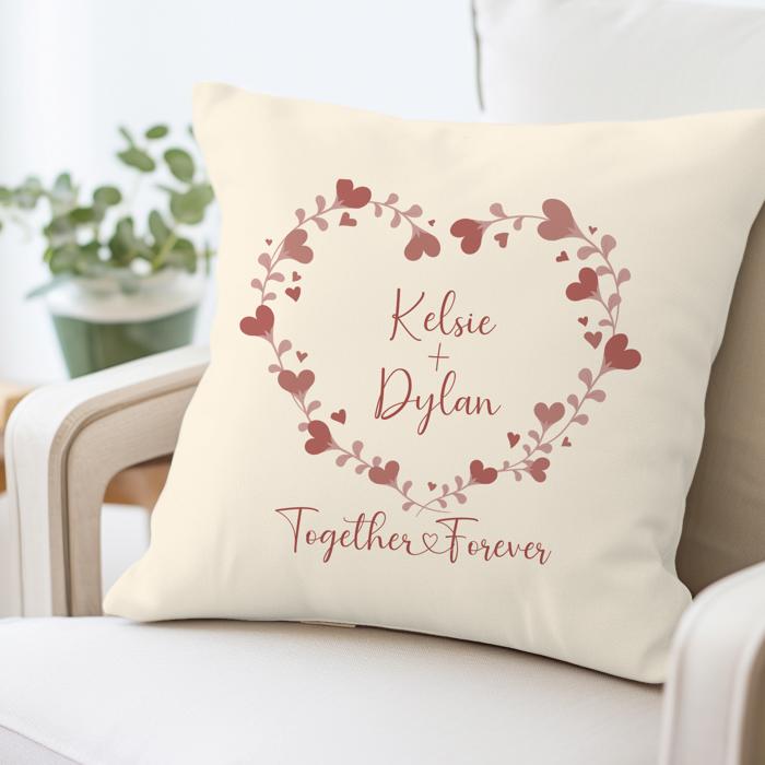 Personalized Couples Throw Pillow, Red Heart Romantic Anniversary Gift
