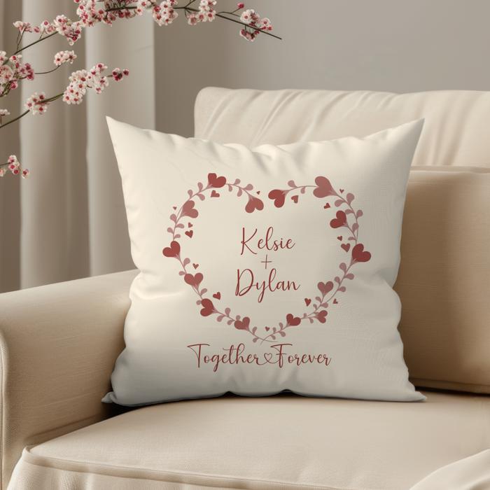 Personalized Couples Throw Pillow, Red Heart Romantic Anniversary Gift