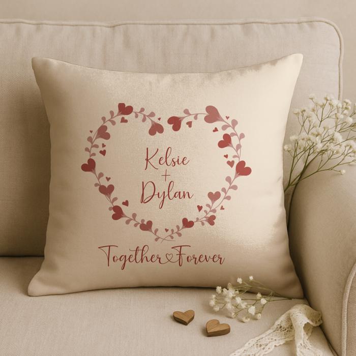 Personalized Couples Throw Pillow, Red Heart Romantic Anniversary Gift
