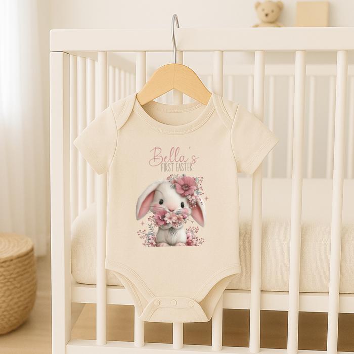First Easter Baby Girl Personalized Onesie | Short Sleeve 100% Cotton Bodysuit (0-3 to 18 Months)