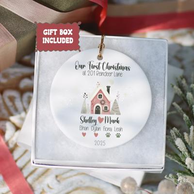 Personalized First Christmas New Home Ornament | Custom Address, Family and Pet Names