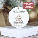 White Holidays Personalized First Christmas New Home Ornament: Custom Address, Family and Pet Names, Red House Design; New Homeowner Housewarming Gift