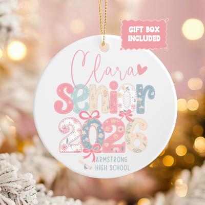 Personalized Graduation Ornament with Student's Name and School, Personalized Senior Gift, Coquette Senior 2026 Decoration, School Keepsake