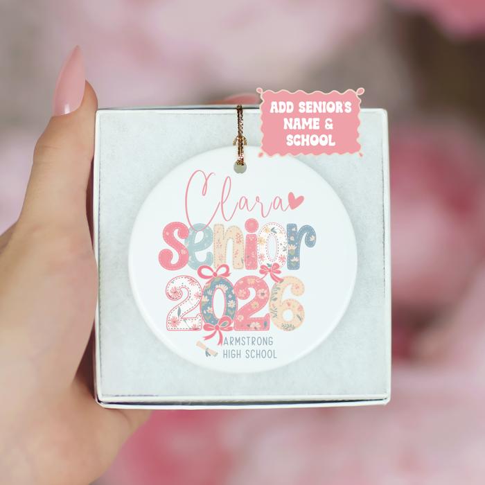 Personalized Graduation Ornament with Student's Name and School, Personalized Senior Gift, Coquette Senior 2026 Decoration, School Keepsake