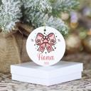  Cat or Dog Personalized Christmas Ornament | Features Pink Paw Prints on Pink Coquette Bow