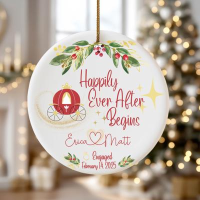 Personalized Engaged or Married Couple Christmas Ornament | Magical Fairy Tale Themed | Includes Couple's Names and Date