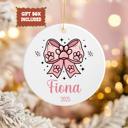  Cat or Dog Personalized Christmas Ornament | Features Pink Paw Prints on Pink Coquette Bow