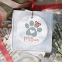Gray Dog or Cat Christmas Ornament; Personalized with Pet's Name; Green, Gray, Black or Brown Paw; Santa Hat, Bow, or Christmas Lights Accents