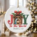  Manger Scene Joy to the World Christmas Ornament Matthew 1:21 | Christian Scripture Ornament