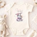  Bunny Holding Easter Cross First Easter Personalized Onesie for Baby Girl | Short Sleeve 100% Cotton Bodysuit
