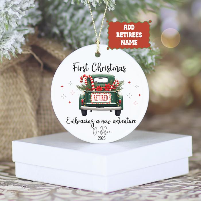 Personalized “First Christmas Retired” Ornament 