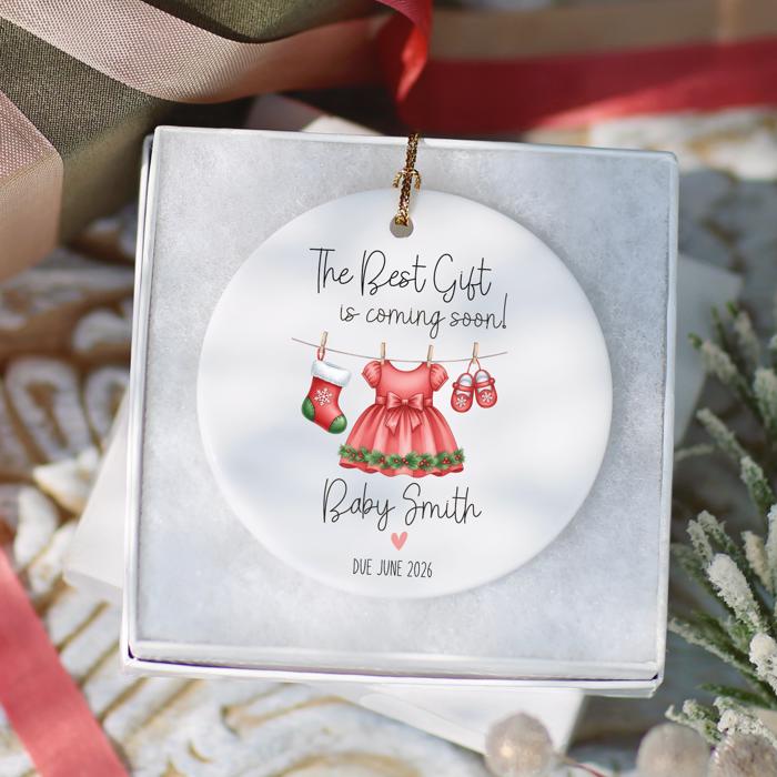 New Baby on the Way Personalized Christmas Ornament | Custom Pregnancy Announcement Ornament 