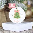  Pink Coquette Bow Christmas Tree Ornament; Personalized in Matching Script Font; Custom Christmas Ornament for Girl