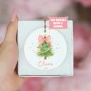  Pink Coquette Bow Christmas Tree Ornament; Personalized in Matching Script Font; Custom Christmas Ornament for Girl