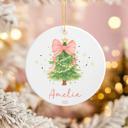  Pink Coquette Bow Christmas Tree Ornament; Personalized in Matching Script Font; Custom Christmas Ornament for Girl