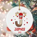  Personalized Rudolph Initial and Name Christmas Ornament; Custom Kid's Initial in Rudolph Shape; Ornament for Boy or Girl; Gift Box Included