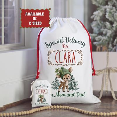 Personalized Baby Animal Christmas Gift Bag with Child’s Name and Custom Signature, Deer, Polar Bear, Dolphin, Owl or Highland Cow