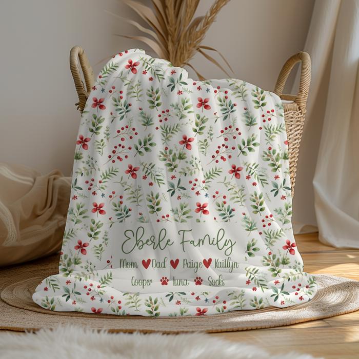 Personalized Christmas Family Blanket | Include Family and Pet Names