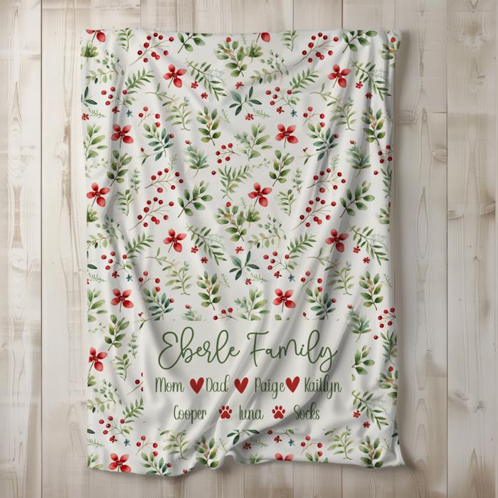 Personalized Christmas Family Blanket | Include Family and Pet Names