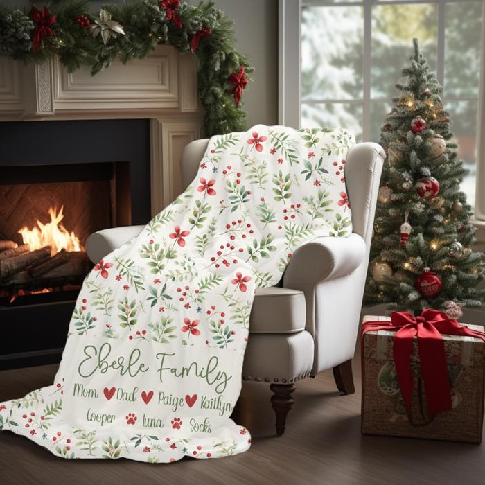 Personalized Christmas Family Blanket | Include Family and Pet Names