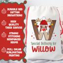  Personalized Rudolph Initial Special Delivery Santa Bag; Child's Fabric Christmas Gift Bag with Child’s Initial & Name; Large and Small Bags