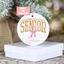  Personalized Pink Coquette Senior 2026 Graduation Ornament; Pink and Black Bow Design; Customize with Senior's Name and School; Retro Font
