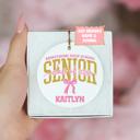  Personalized Pink Coquette Senior 2026 Graduation Ornament; Pink and Black Bow Design; Customize with Senior's Name and School; Retro Font